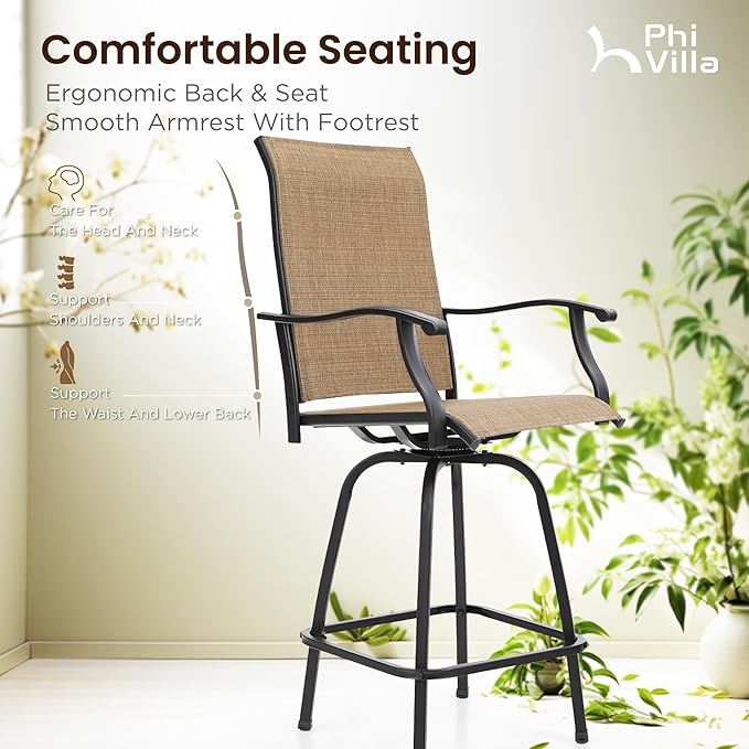 PHI VILLA 3 Piece Outdoor Bar Set, High Top Patio Table and Chairs - Image 4