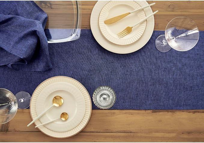 Solino Home Linen Chambray Navy Table Runner 120 Inches Long - Image 3