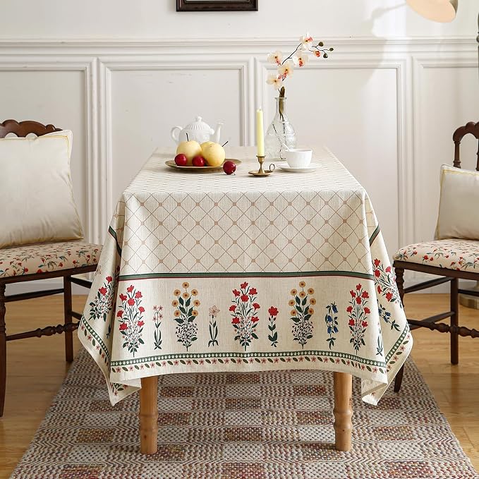 ISAENNE Designer Vintage Linen Floral Small Rectangular Tablecloth, Fall - Image 3