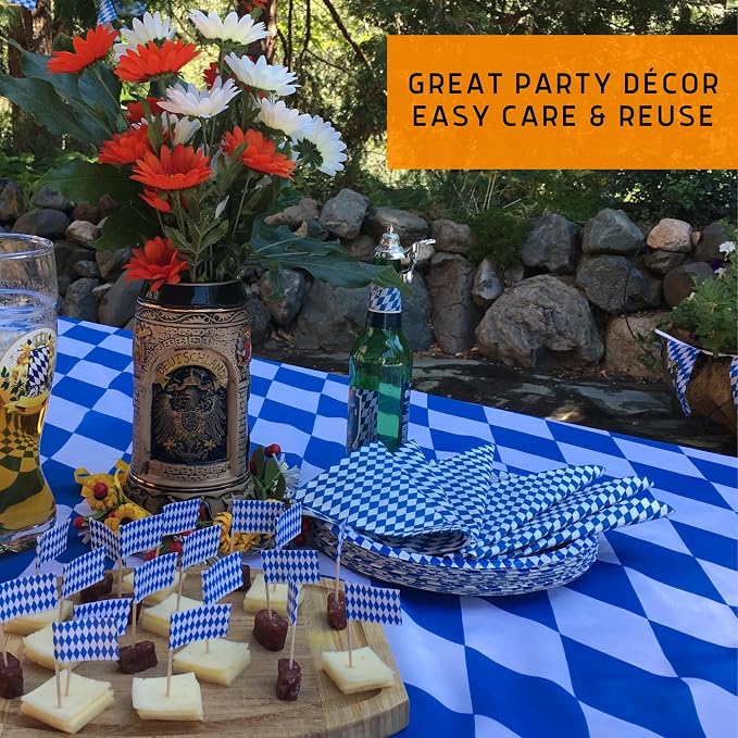 Blue & White Oktoberfest Tablecloth 54" x 120" – Bavarian Checkered Polyester - Image 4