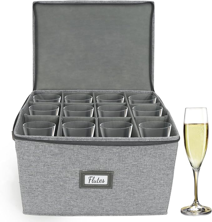 HOMELUX THEORY Champagne Flute Storage Box, Light Gray Hard Shell China Storage by HomeluxTheory
