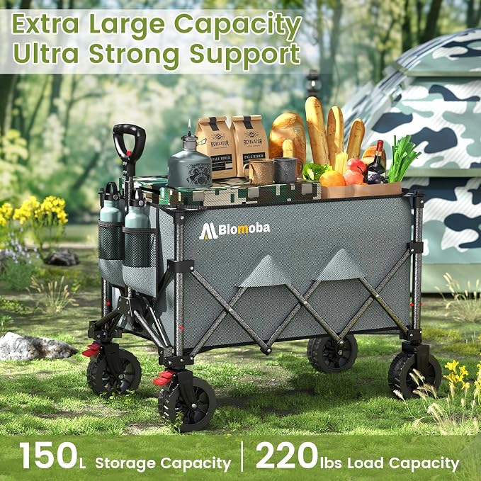 Collapsible Wagon Cart, 150L Heavy Duty Foldable Beach Wagon - Image 4