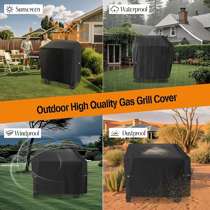 Grill Cover for Weber Searwood 600 XL Pellet Grill, Heavy-Duty 600D Griddle - Image 4