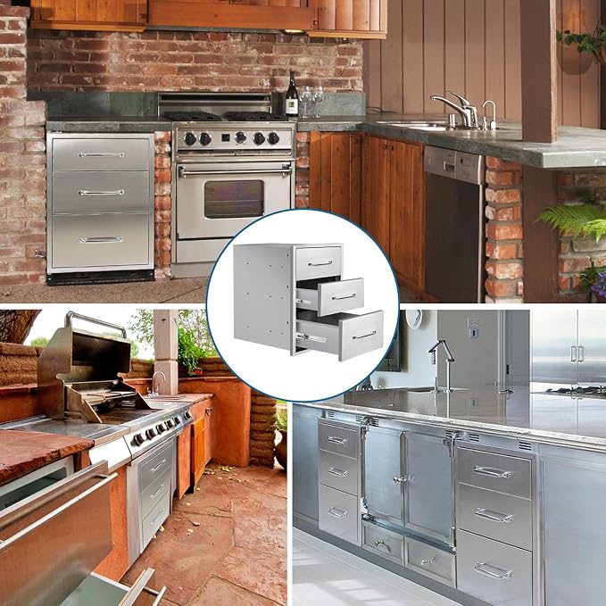 Outdoor Kitchen Drawers 15.7"Wx21.6"Hx17.7"D Flush Mount Access 3-Drawer BBQ - Image 6