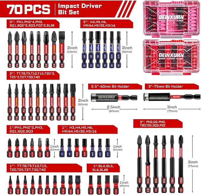 70Pieces Impact Screwdriver Bits Set, Magnetic S2 Steel - Image 2