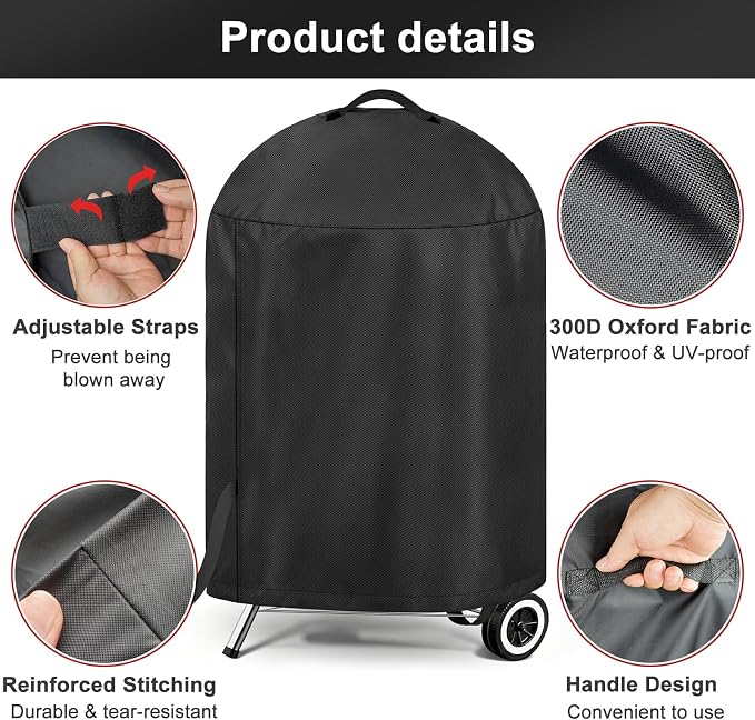 LBTING Grill Cover, 26-inch Heavy Duty 300D Oxford Waterproof Windproof UV - Image 3