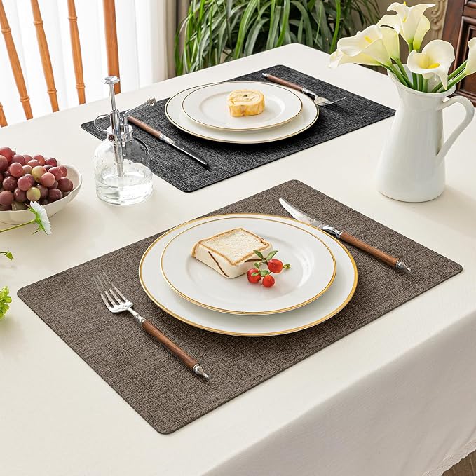 Romanstile Reversible Vinyl Placemats Set of 4, Faux Leather 100% Waterproof - Image 6