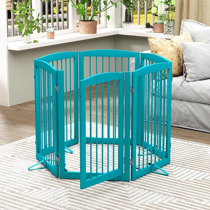Freestanding Pet Gate with Door, Tall Dog Gate - Image 7