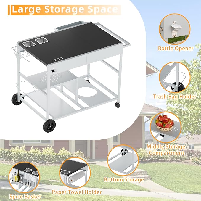 Vongrasig Pizza Oven Cart with Topping Station, Outdoor Grill Table Kitchen - Image 7