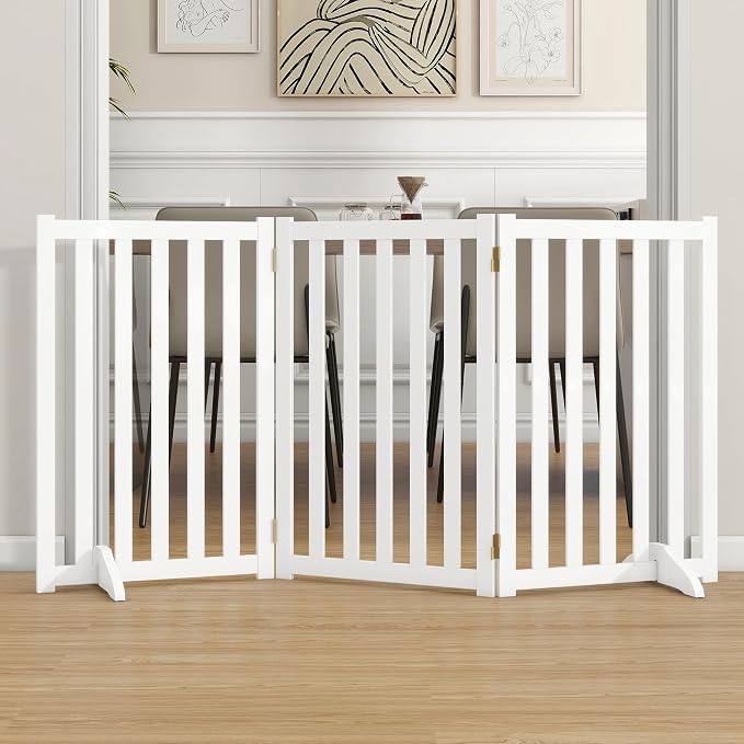 30" Height Tall Freestanding Pet Gate, Solid Wood Folding Safety Fence Wooden by Axeman