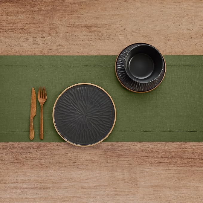 Solino Home Olive Linen Table Runner 156 Inches Long - Image 3