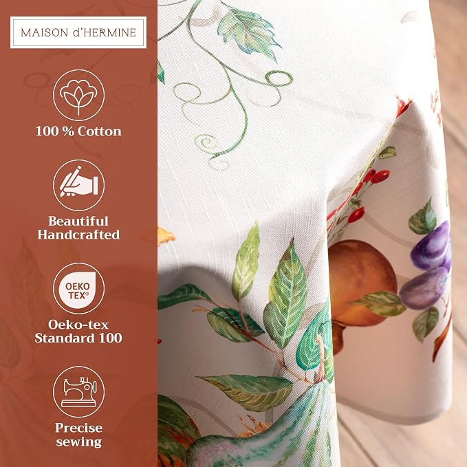 Maison d' Hermine Table Cloth Round Table 100% Cotton 63 Inches Fall Tablecloth - Image 2