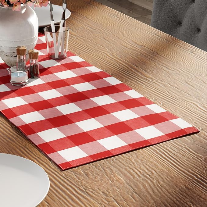 Encasa XO Cotton Dining Table Runner | Buffalo Red Checks | Size 13x36 in - Image 2