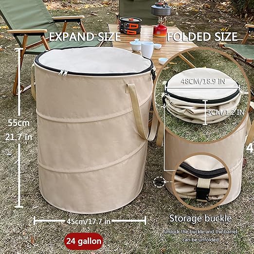Pop up Camping Trash can with lid, Collapsible 24 Gallons Trash can with - Image 2