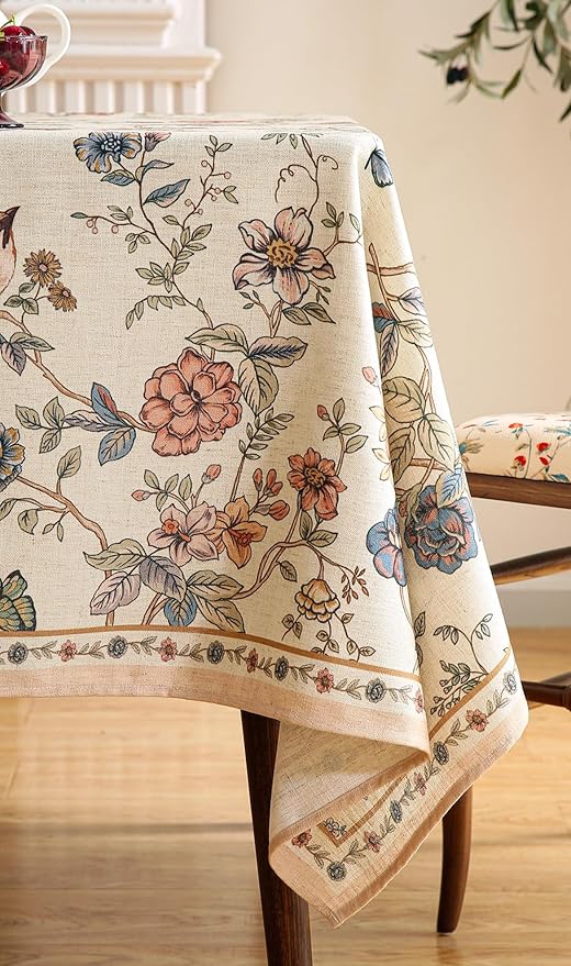 ISAENNE Designer French Light Beige Extra Long Rectangle Tablecloth, Linen - Image 4