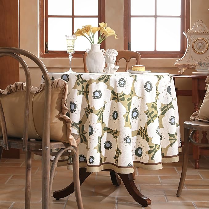 Designer Vintage Round Tablecloth, Linen French Tablecloth - Image 8