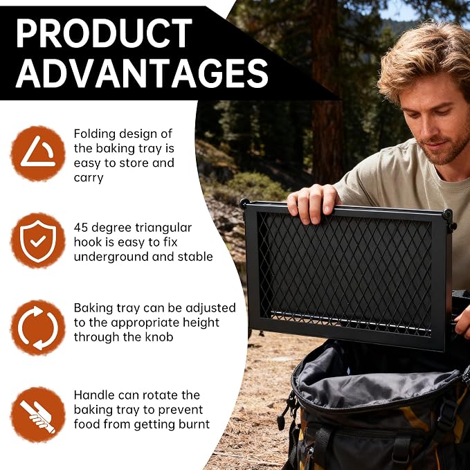 Folding Campfire Grill grate, Compact Height-Adjustable Fire Pit Grilling Grate - Image 6