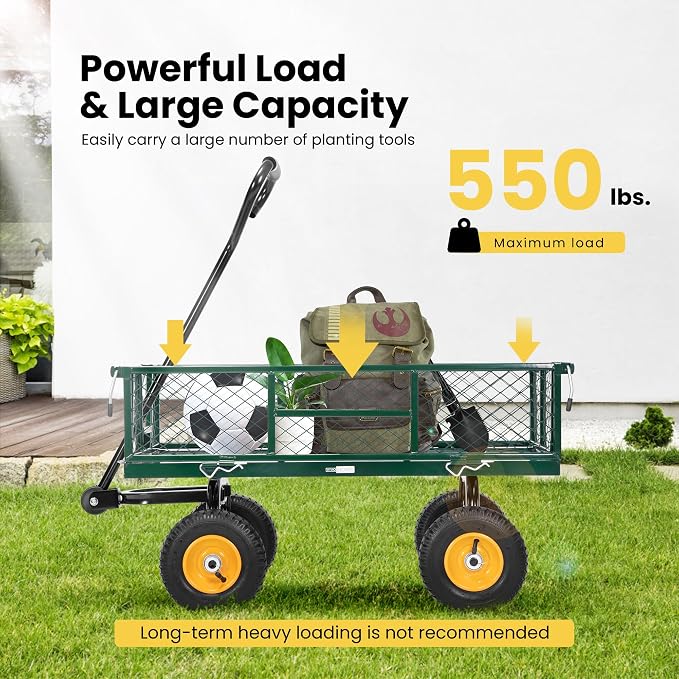 VIVOHOME Heavy Duty 550 Lbs Capacity Mesh Steel Garden Cart Folding Utility - Image 3