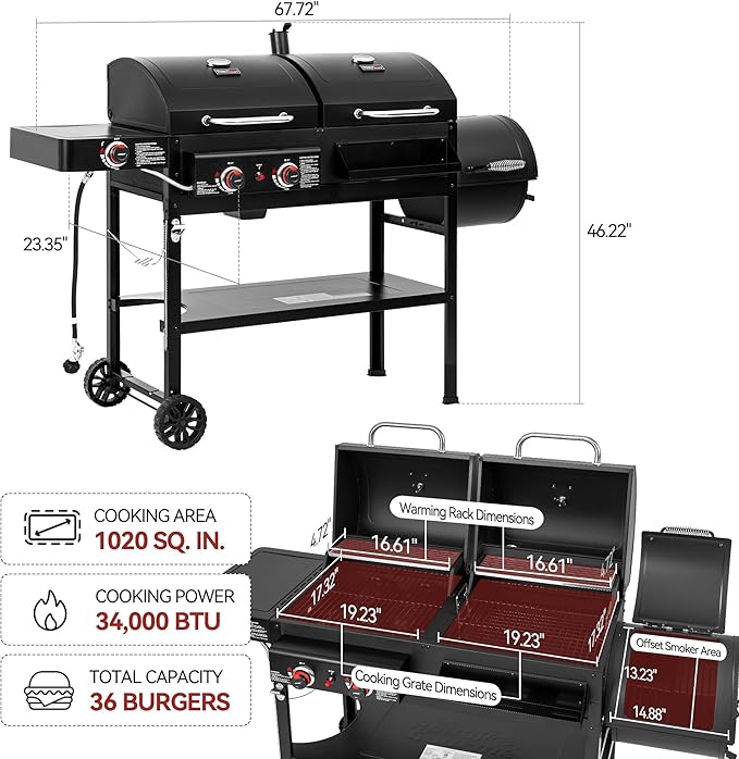 2-Burner Gas and Charcoal Combo Grill - Image 2