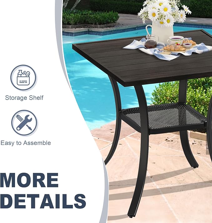 VICLLAX Patio Dining Table, Square Table Metal Outdoor Bistro Table - Image 5