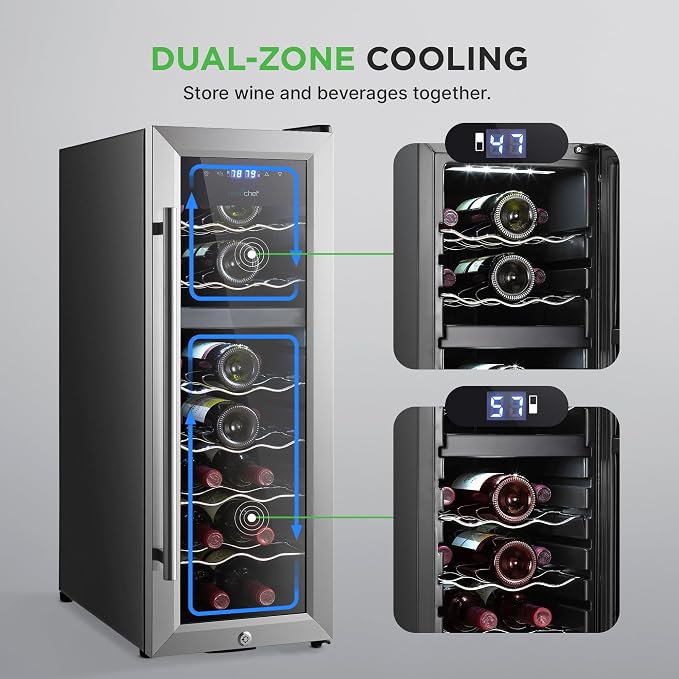 Nutrichef 18 Bottle Wine Fridge | Dual Zone Wine Chiller | Adjustable - Image 3