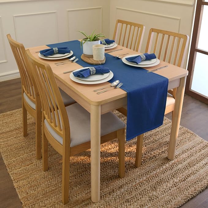 Encasa XO Table Runner 13"x91" Long | Cotton Canvas Fabric | Cobalt Solid Color - Image 2