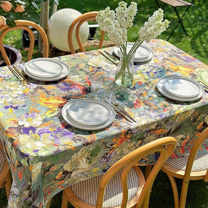 Spring Summer Rectangle Tablecloth, Activated Print Floral Waterproof Table - Image 2