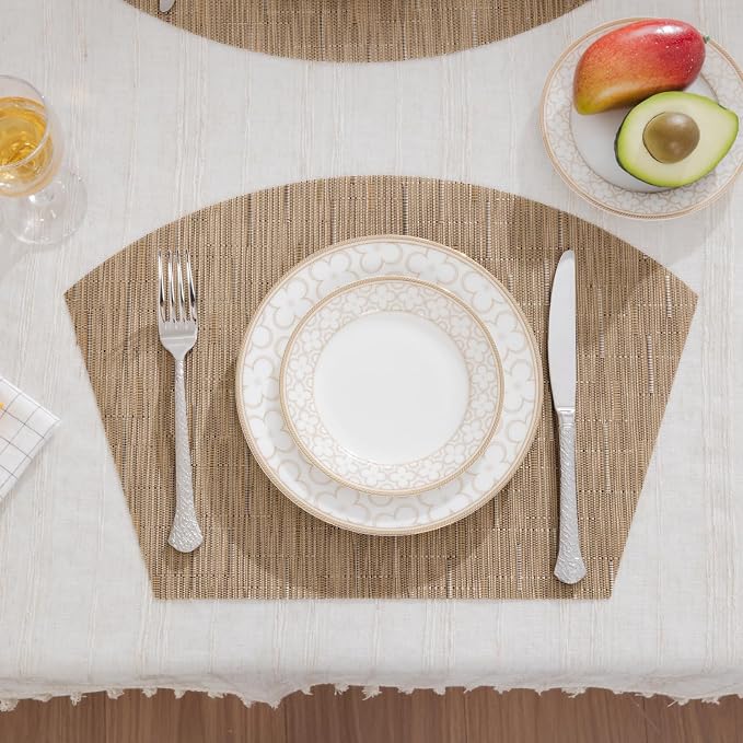 SHACOS Wedge Shape Placemats Set of 4 Woven Vinyl Round Table Placemat Curved - Image 2
