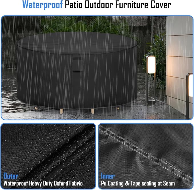 Round Patio Furniture Covers, 48 Inch Waterproof Round High Outdoor Table and - Image 4