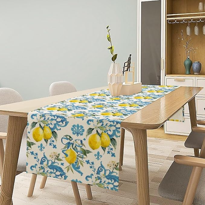 Lemon Flower Table Runner, Summer Fruit Sicilian Style Table Runner - Image 3