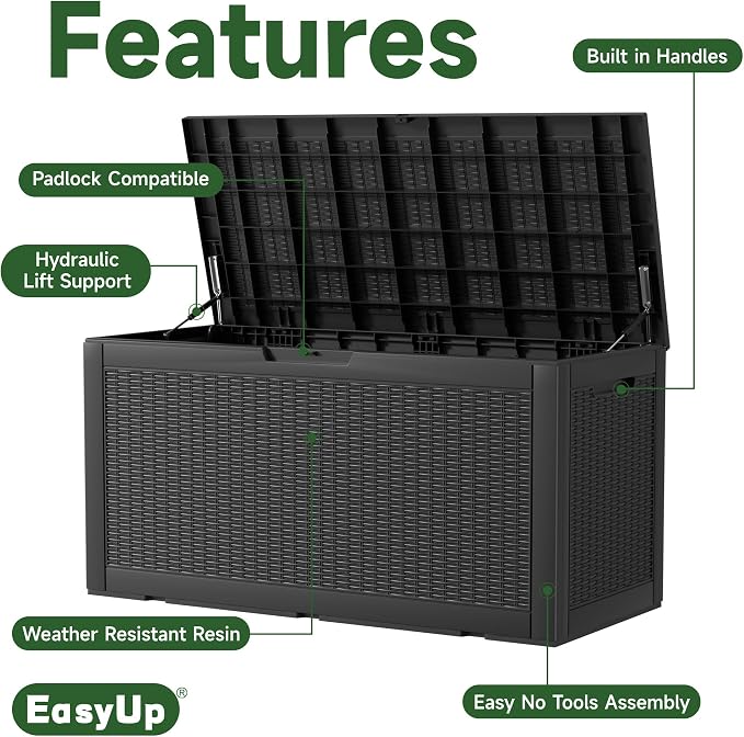 EasyUp 120 Gallon Outdoor Storage Box Waterproof, UV Resistant Resin Deck Box - Image 8