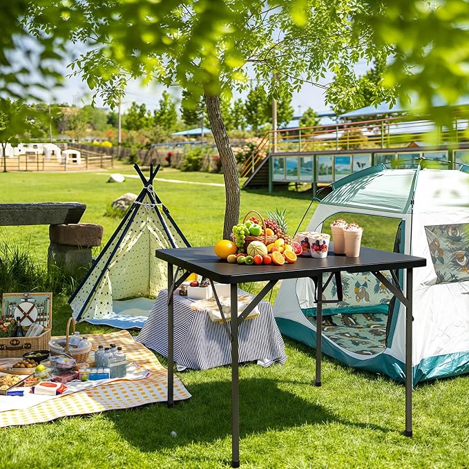 BestOffice Outdoor 34" Folding Card Table Plastic Table Portable Square Height - Image 2