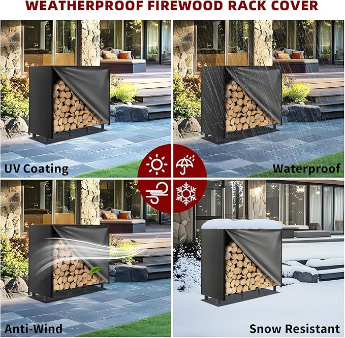 4FT Firewood Rack with Waterproof Cover, Heavy Duty Firewood Storage Log Holider - Image 6