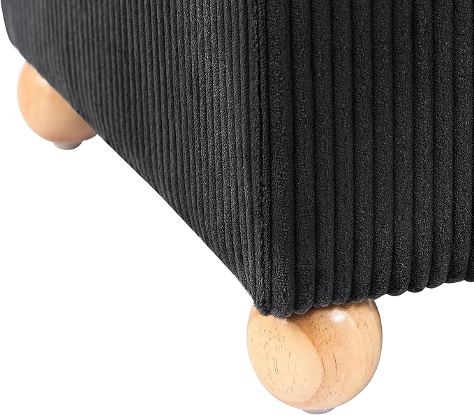 Adeco 17 Inch High Striped Flannel Black Cube Ottoman Storage, 3D Embossed - Image 9