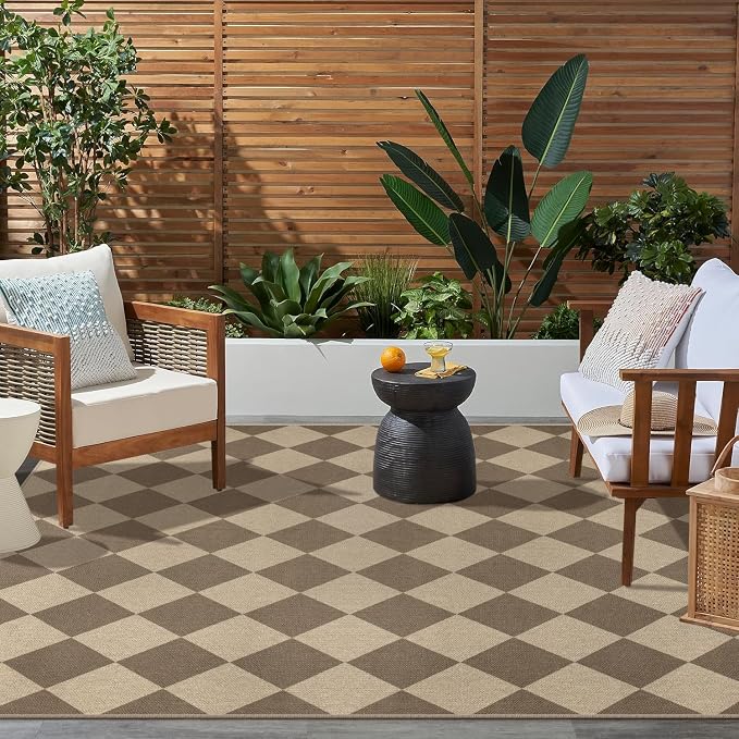 Easy Jute Brown Checkered 5x7 Area Rug, Washable Modern Rugs - Image 7