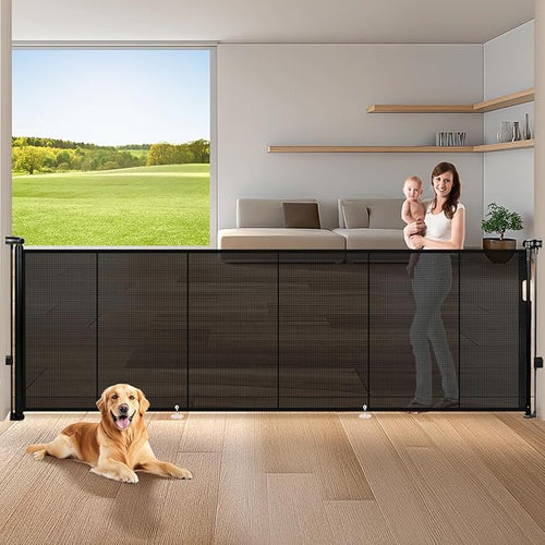 120" Extra Wide Retractable Baby Gates Mesh Gate, Long Retractable Dog Gate by Pravoluxmax