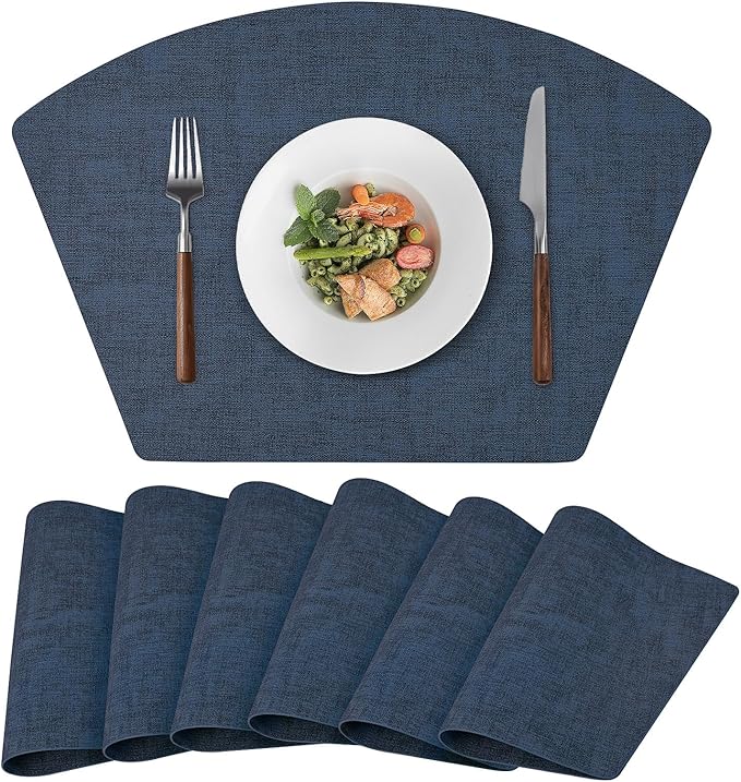 Round Table Placemats Set of 6, Faux Leather Wedge Shape Place Mats Heat by Wanlvhu