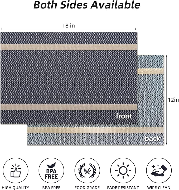 Vinyl Placemats Set of 8, PVC Woven Washable Non-Slip Table Mats, Heat - Image 2