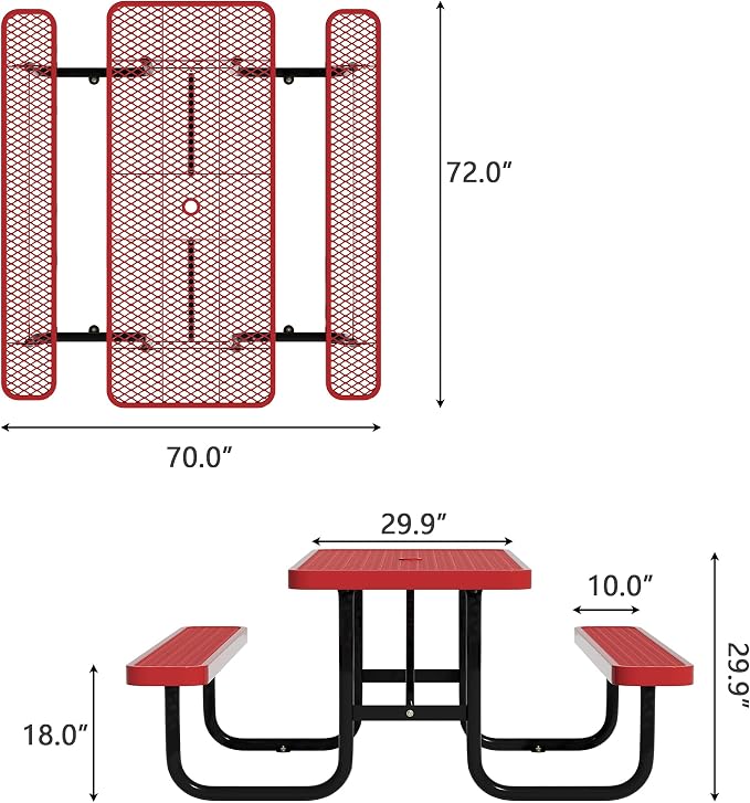 6FT Picnic Tables for Outdoors, Rectangular Commercial Metal Picnic Table Bench - Image 2