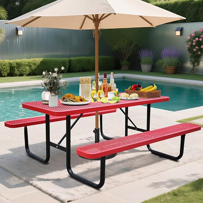 6FT Rectangular Metal Picnic Table - Image 2