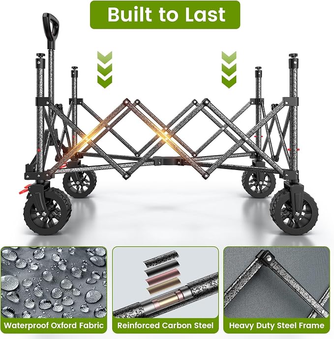 Collapsible Wagon Cart with Wider Wheels, 330lbs Heavy Duty Foldable Beach - Image 4