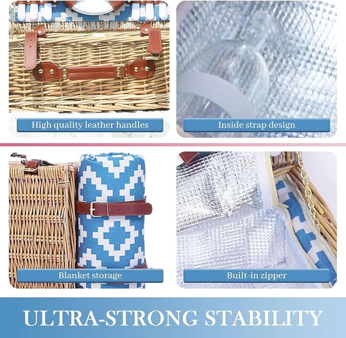 Neti Neti Wicker Picnic Basket for 4 - Image 4