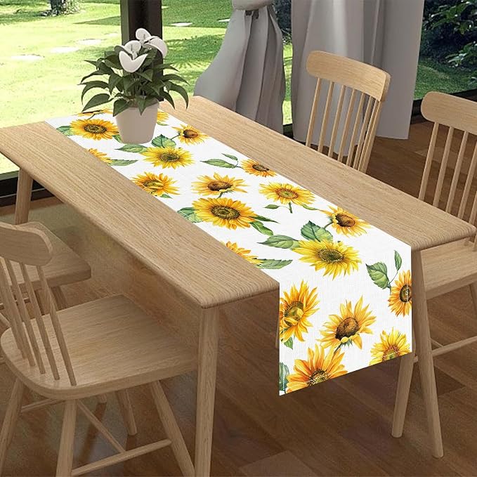 Sunfloral Table Runner, Summer Spring Seasonal Watercolor Sunshine Yellow - Image 2