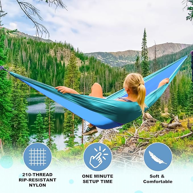 Hammock for Camping, Portable Double 500 lb Capacity, Dark Blue