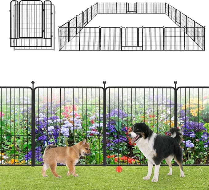 Garden Fence with Gate Metal Fencing Outdoor by Jhsomdr