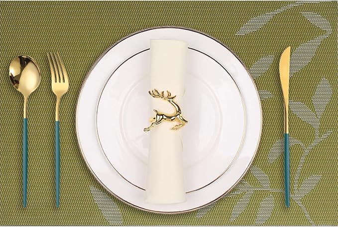 Leaf Placemats Set of 8, Non-Slip Heat-Resistant 18" x 12" Vinyl Washable by PandaPalm