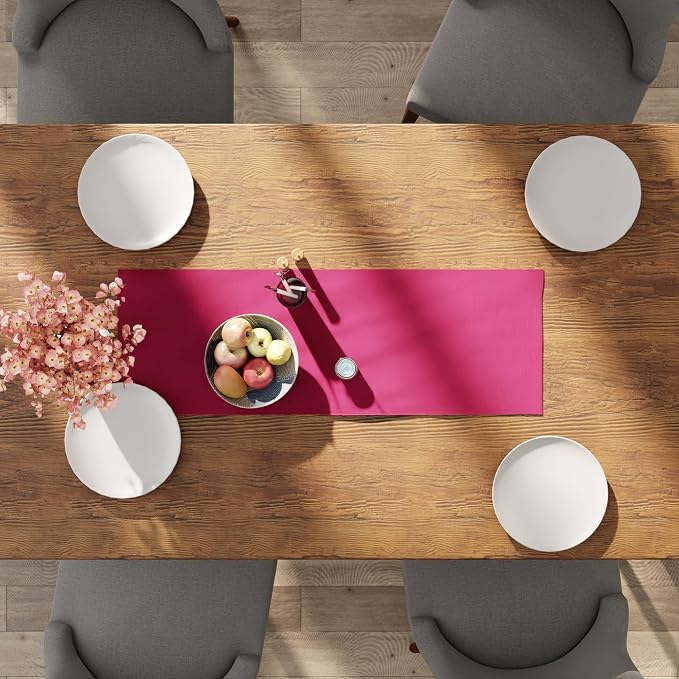 Encasa XO Table Runner 13"x36" Long | Cotton Canvas Fabric | Hot Pink Solid - Image 4