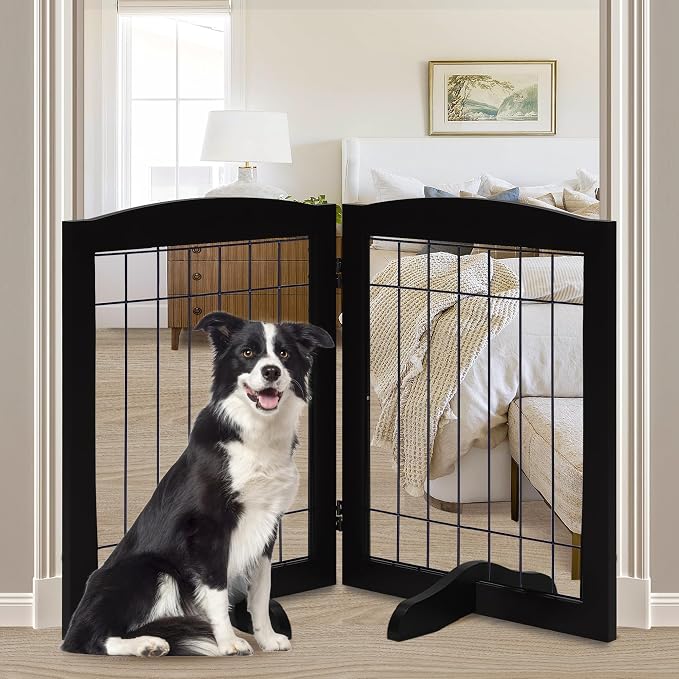 LZRS 2-Panel Freestanding Adjustable Wooden Dog Gate—30” Tall Foldable Pet by LZRSPET