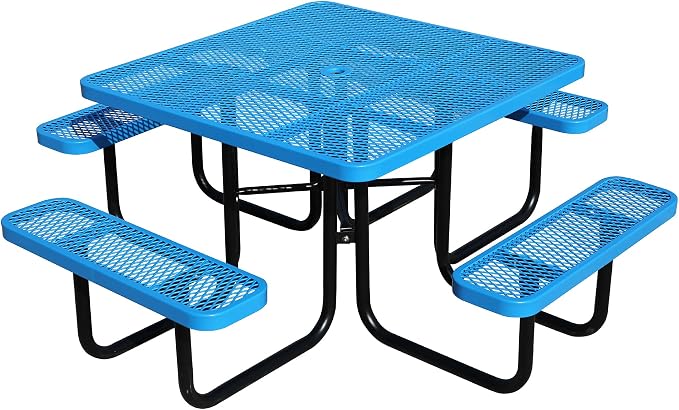 46'' Square Picnic Table for Outdoors, Commercial Steel Metal Picnic Tables by MakeaGoodChoose