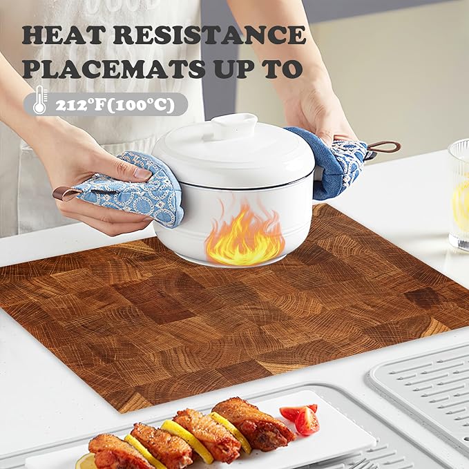 Placemats Set of 6, Retro Wood Linen Table Mats Honey Oak Texture Heat - Image 4